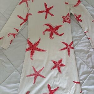 White Dress with Red Starfish Pattern